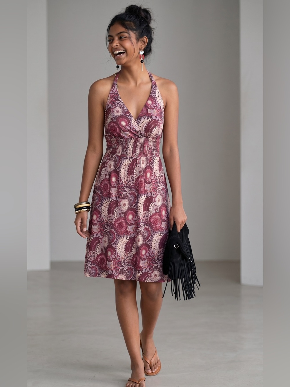 NWT- Lascana printed halter dress featuring crossover v-neckline. Size 12
